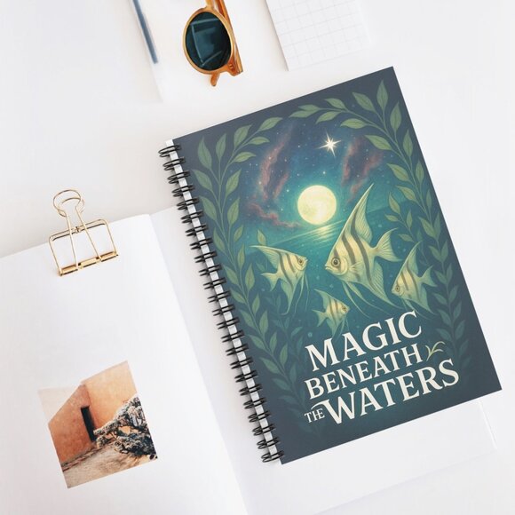 Magic Beneath the Waters – White Angel Fish 6x8" Spiral Notebook Lined 118 Pages - Picture 2 of 5